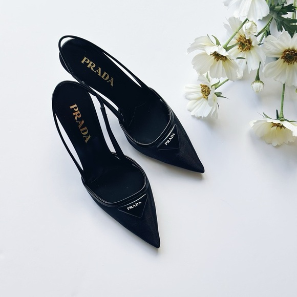 Prada Women’s Mesh Slingback Pump Heels Black Nero Size 6 - Picture 6 of 16